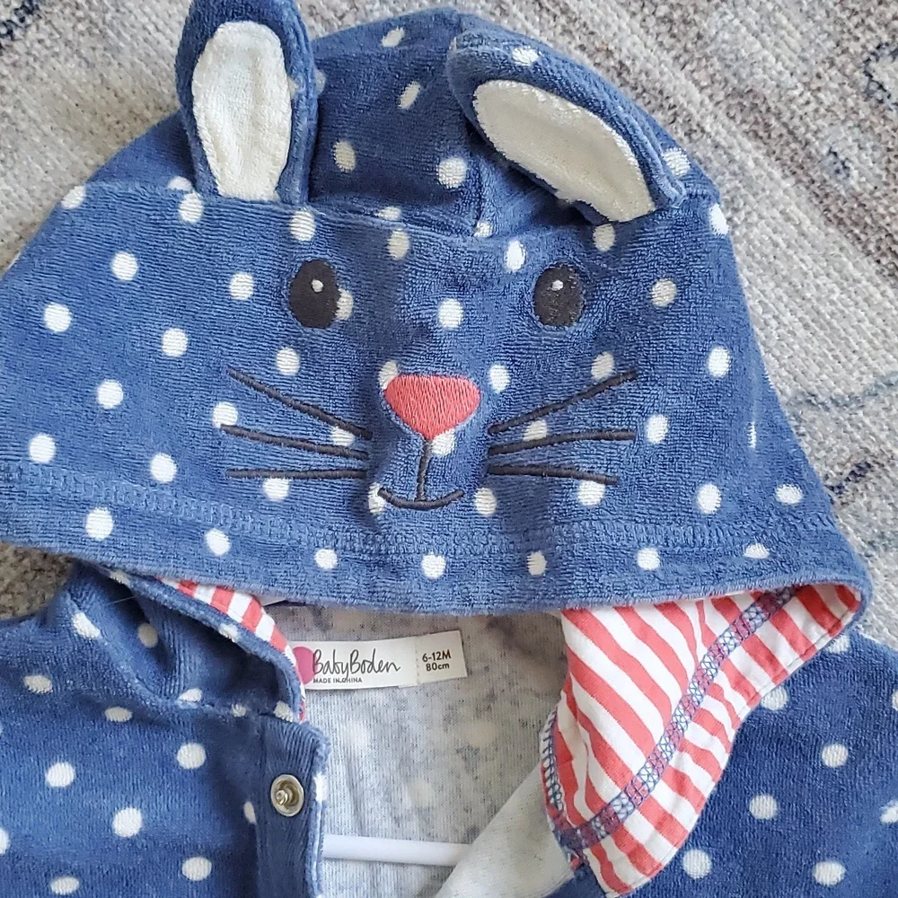 Baby Boden Unisex Toweling Bunny Polka Dot Hooded Swim Cover-up Sz6-12m